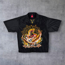 Load image into Gallery viewer, Early 00's Reward Goth Y2K Aztec Graphic Black Short Sleeve Shirt
