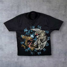 Load image into Gallery viewer, Vintage New Roads Goth Y2K Dragon Tiger Yin Yang Black Polyester Shirt
