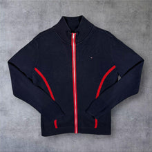 Load image into Gallery viewer, Tommy Hilfiger Womens L Full Zip Knit Cardigan Navy Red Y2K Preppy Jumper
