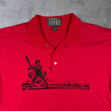 Load image into Gallery viewer, Vintage 90s Sansabelt Sport Baseball Graphic Polo Shirt Red Mens L Single Stitch
