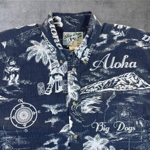 Load image into Gallery viewer, Vintage Big Dogs Hawaiian Aloha Shirt S/M L Grey White All Over Print
