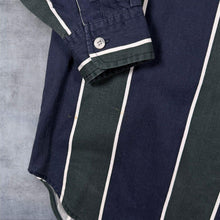 Load image into Gallery viewer, Vintage Ziza Navy Green White Striped Cotton Long Sleeve Button-Down Shirt
