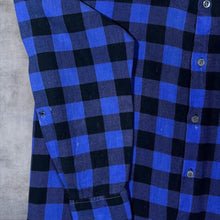 Load image into Gallery viewer, Vintage Marcello Blue Black Plaid Check Long Sleeve Cotton Longline Flannel Shirt
