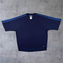 Load image into Gallery viewer, Vintage Adidas Three Stripe Mini Logo Navy Blue Polyester Short Sleeve V-Neck T-Shirt
