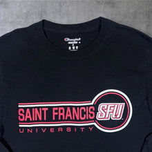 Load image into Gallery viewer, Champion Saint Francis University College Spellout Graphic Long Sleeve Black T-Shirt
