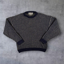 Load image into Gallery viewer, Vintage PFM Principles For Men Wool Jumper Mens M Navy Geometric Knit Made UK
