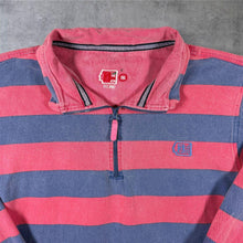 Load image into Gallery viewer, Vintage DEAL Washed Red Blue Colour Block Striped Nautical 1/4 Zip Smock Sweatshirt
