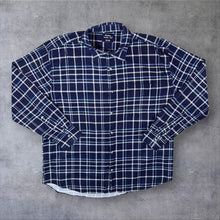Load image into Gallery viewer, Vintage Cotton Country Club Navy White Blue Check Long Sleeve Cotton Flannel Shirt

