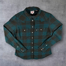 Load image into Gallery viewer, Levi's Western Shirt Women's M Green Black Buffalo Check Pearl Snap Tailored Fit
