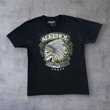 Load image into Gallery viewer, Alkehol "Ohniva Voda" Gothic Skull Spellout Graphic T-Shirt
