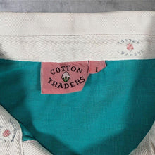 Load image into Gallery viewer, Vintage Cotton Traders Mini Logo Turquoise Pink Colour Block Long Sleeve Polo Shirt
