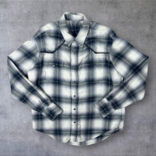 Load image into Gallery viewer, Vintage Cowboy Western Black White Grey Plaid Check Popper Cotton Long Sleeve Shirt
