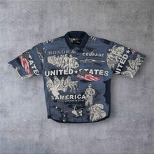 Load image into Gallery viewer, Vintage Redhead "United States" USA All-Over Print Patterned Short Sleeve Shirt
