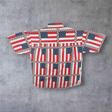 Load image into Gallery viewer, Vintage United States USA Flag Pattern Cowboy Western Short Sleeve Popper Shirt
