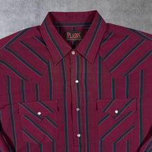 Load image into Gallery viewer, Vintage Plains Western Wear Cowboy Red Striped Long Sleeve Popper Shirt
