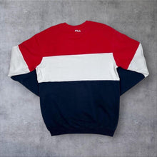 Load image into Gallery viewer, FILA Heritage Sweatshirt Red White Navy Big Logo Colour Block Crewneck Retro
