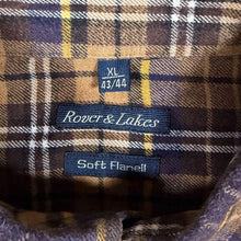Load image into Gallery viewer, Rover &amp; Lakes Mens XL 43/44 Soft Flannel Shirt Brown Mustard Plaid Check Grunge

