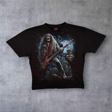 Load image into Gallery viewer, Early 00's Spiral Direct Goth Skeleton Guitar Graphic Black Cotton T-Shirt
