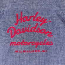 Load image into Gallery viewer, Harley Davidson Mens L Chambray Shirt Milwaukee Embroidered Short Sleeve Biker
