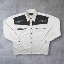 Load image into Gallery viewer, Early 00's Atlas For Men Cowboy Western Grey Panel White Cotton Long Sleeve Shirt

