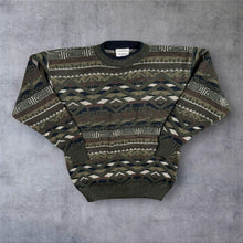 Load image into Gallery viewer, Vintage Burton Geometric Aztec Knit Jumper Green 90s Made in UK Small S M
