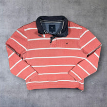 Load image into Gallery viewer, Crew Clothing Company Mens L Coral Stripe Half Zip Rugby Sweatshirt Nautical
