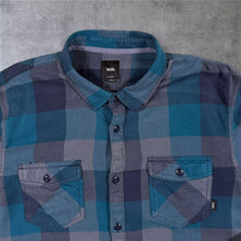 Load image into Gallery viewer, Vans Mens XL Flannel Shirt Blue Grey Plaid Check Tailored Fit Skate Long Sleeve

