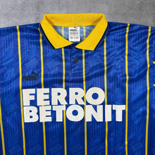 Load image into Gallery viewer, Vintage 90's Puma Blue Yellow Striped Collared Template Football Shirt
