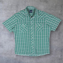 Load image into Gallery viewer, Vintage Wrangler "Western Shirts" Green Plaid Check Cowboy Popper Short Sleeve Shirt
