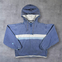 Load image into Gallery viewer, Vintage DEAL Washed Blue White Colour Block 1/4 Zip Hooded Smock Sweatshirt
