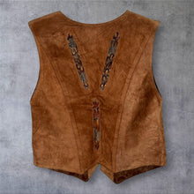 Load image into Gallery viewer, Vintage El Lobo Suede Leather Western Waistcoat L Feather Inlay Made France

