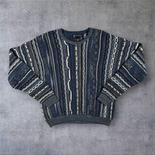 Load image into Gallery viewer, Vintage 90s Via Europa 3D Knit Jumper Mens L Cotton Acrylic Abstract Blue
