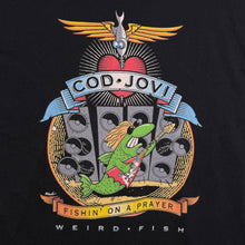 Load image into Gallery viewer, Weird Fish "Cod Jovi" Parody Spellout Graphic Black Cotton T-Shirt
