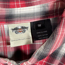 Load image into Gallery viewer, Harley Davidson Womens 1W Red Plaid Western Shirt Pearl Snap Wing Biker Y2K
