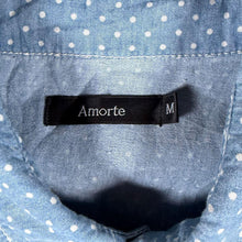 Load image into Gallery viewer, Amorte Women's M Chambray Western Shirt Blue Polka Dot Pearl Snap Cowboy
