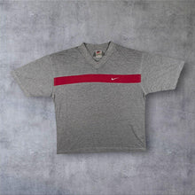 Load image into Gallery viewer, Vintage 90's Nike Embroidered Mini Logo Grey Red V-Neck Cotton T-Shirt
