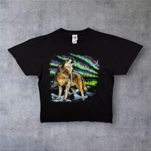 Load image into Gallery viewer, Delta Pro Weight Wolf Animal Northern Lights Wildlife Graphic Black T-Shirt
