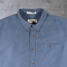Load image into Gallery viewer, Vintage Orvis Shirt L Blue Micro Check Made in Hong Kong Short Sleeve
