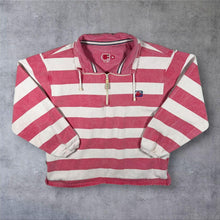 Load image into Gallery viewer, Vintage DEAL Washed Red White Colour Block Striped Nautical 1/4 Zip Smock Sweatshirt
