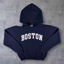 Load image into Gallery viewer, Gildan Boston Hoodie Mens S Navy Blue USA American Collegiate Spellout Sweatshirt
