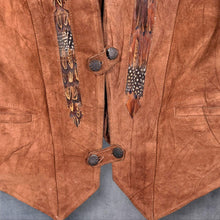 Load image into Gallery viewer, Vintage El Lobo Suede Leather Western Waistcoat L Feather Inlay Made France
