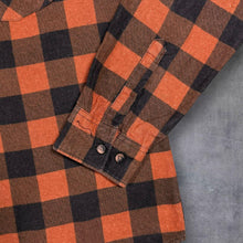 Load image into Gallery viewer, Vintage 90s Identic Man L Orange Black Buffalo Check Flannel Shirt Grunge
