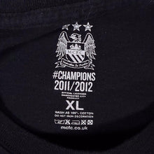 Load image into Gallery viewer, Manchester City FC "2011 - 2012 League Champions" Football Graphic Black T-Shirt
