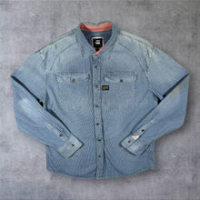 Load image into Gallery viewer, G-Star Raw Faded Blue Denim Spellout Graphic Streetwear Long Sleeve Shirt

