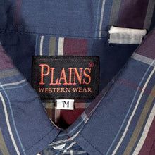 Load image into Gallery viewer, Vintage Plains Western Cowboy Navy Blue Burgundy Check Long Sleeve Popper Shirt
