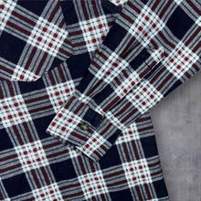 Load image into Gallery viewer, Vintage Okay Red Navy White Plaid Check Long Sleeve Cotton Flannel Shirt
