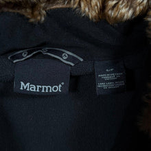 Load image into Gallery viewer, Marmot Womens Softshell Gilet Size S Black Faux Fur Hooded Fleece Lined Vest
