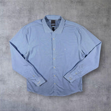 Load image into Gallery viewer, CK Calvin Klein "Fitted Easy Iron" Blue White Check Long Sleeve Cotton Dress Shirt
