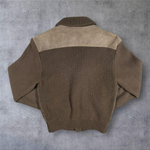 Load image into Gallery viewer, Vintage Canda C&amp;A Real Leather Suede Knit Cardigan Brown 80s 90s Size 40 Small
