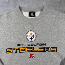 Load image into Gallery viewer, NFL Team Apparel Pittsburgh Steelers Football Embroidered Grey Crewneck Sweatshirt
